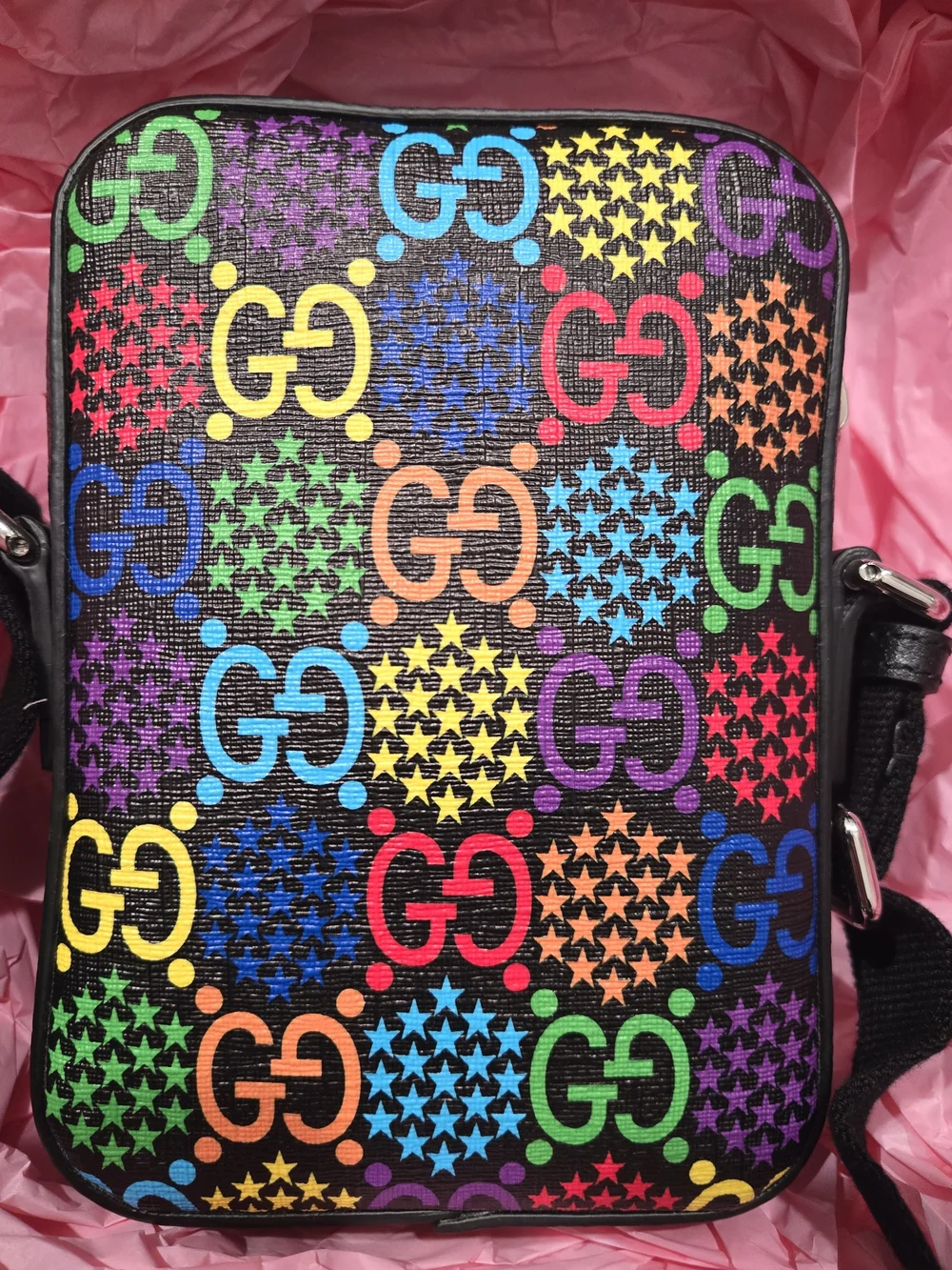 Gucci Multicolor GG Psychedelic Mini Messenger Bag with Black Trim